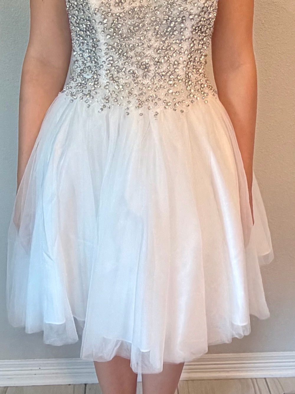 Terani Couture White Beaded Tulle Mini Dress